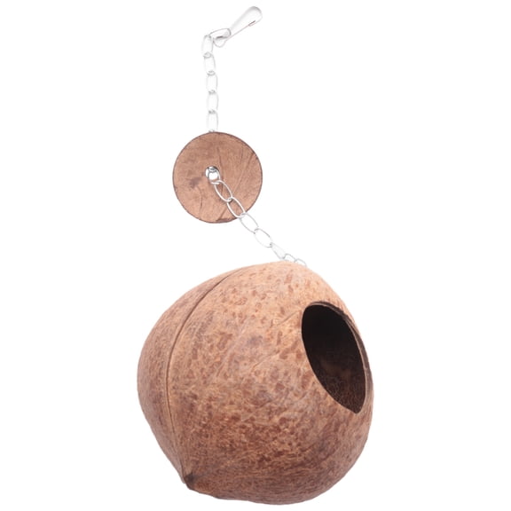 Natural Coconut Shell Bird Nest Hut, Pet Cage Nesting House & Feeder Toy for Parrot, Budgie, Parakeet, Cockatiel, Canary, Hamster, Rat, Gerbil