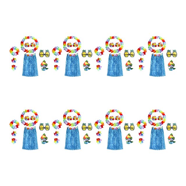 Qarigey Hermosas guirnaldas, Hula, Kit de accesorios para disfraz, ropa inferior, vestido elegante, pajitas, faldas, decoración de Accesorios de disfraces Azul