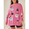 thumbnail image 3 of Sudadera navideña con parches brillantes para mujer, jerseys de cuello redondo y manga larga con estampado de Papá Noel y lentejuelas, blusas de gran tamaño, ropa de calle, 3 of 4