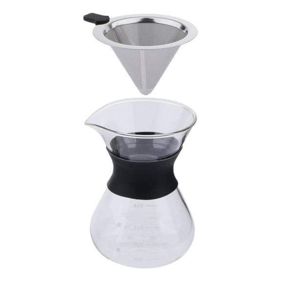 , Glass Coffee Pot Coffee Brewer with Stainless Steel Filter, High Resistance Decanter, 14 Ounce - 400ml with Filter