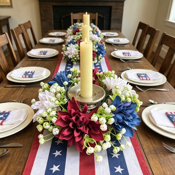 Miwamany 4th of July Candle Ring Wreaths Patriotic Red White and Blue Artificial Pillar Candle Holder Wreath for Farmhouse Independence Day Memorial Day Porch Front Door Cabinets Table Decoration