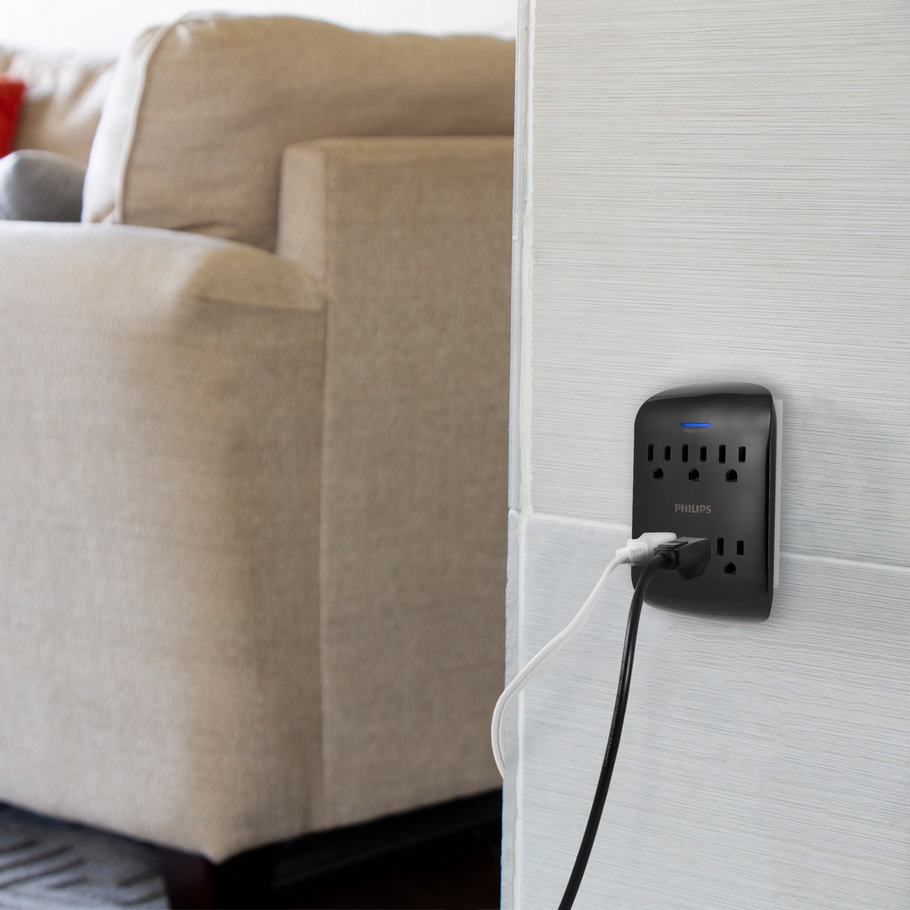Philips 6-Outlet Surge Protector Tap with LED, 900J, Black