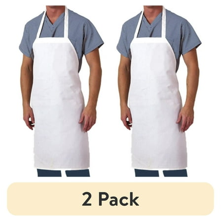 (2 pack) Aunt Martha's Brand 100 Percent Cotton White Bib Apron Size 28" x 35" Heavy Duty Weight