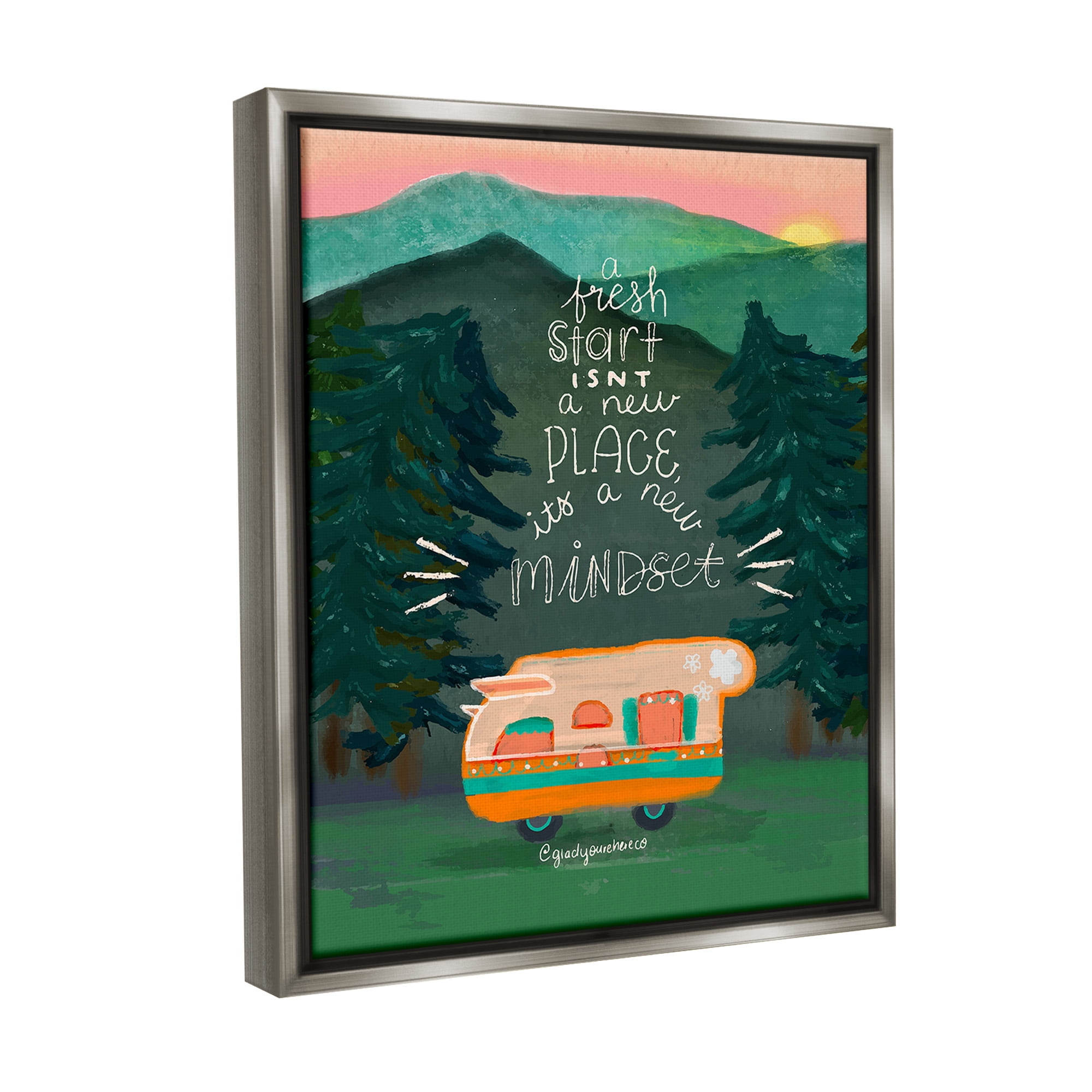 Stupell Industries Fresh Start New Mindset Inspirational Painting Gray Floater Framed Canvas Art Print Wall Art, 25 x 31