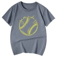 thumbnail image 4 of NINGMENG Hauts et T-Shirts pour Filles, Imprimé Baseball d'Été, Col Rond, Manches Courtes, Chandail Décontracté, Gris, 5-6 Ans, 4 of 4