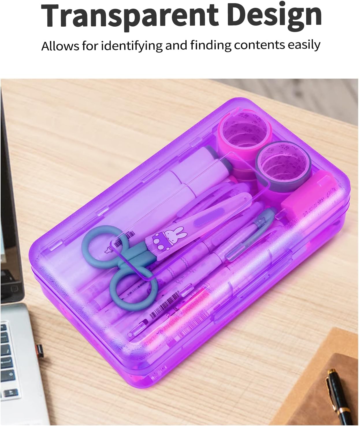 Uiz Merueh 6 Pack Plastic Pencil Box Clear Pencil Case with Lid Bulk Snap Closure Hard Large Capacity Pencil Box Pen Pencil Holder Storage Organizer Box