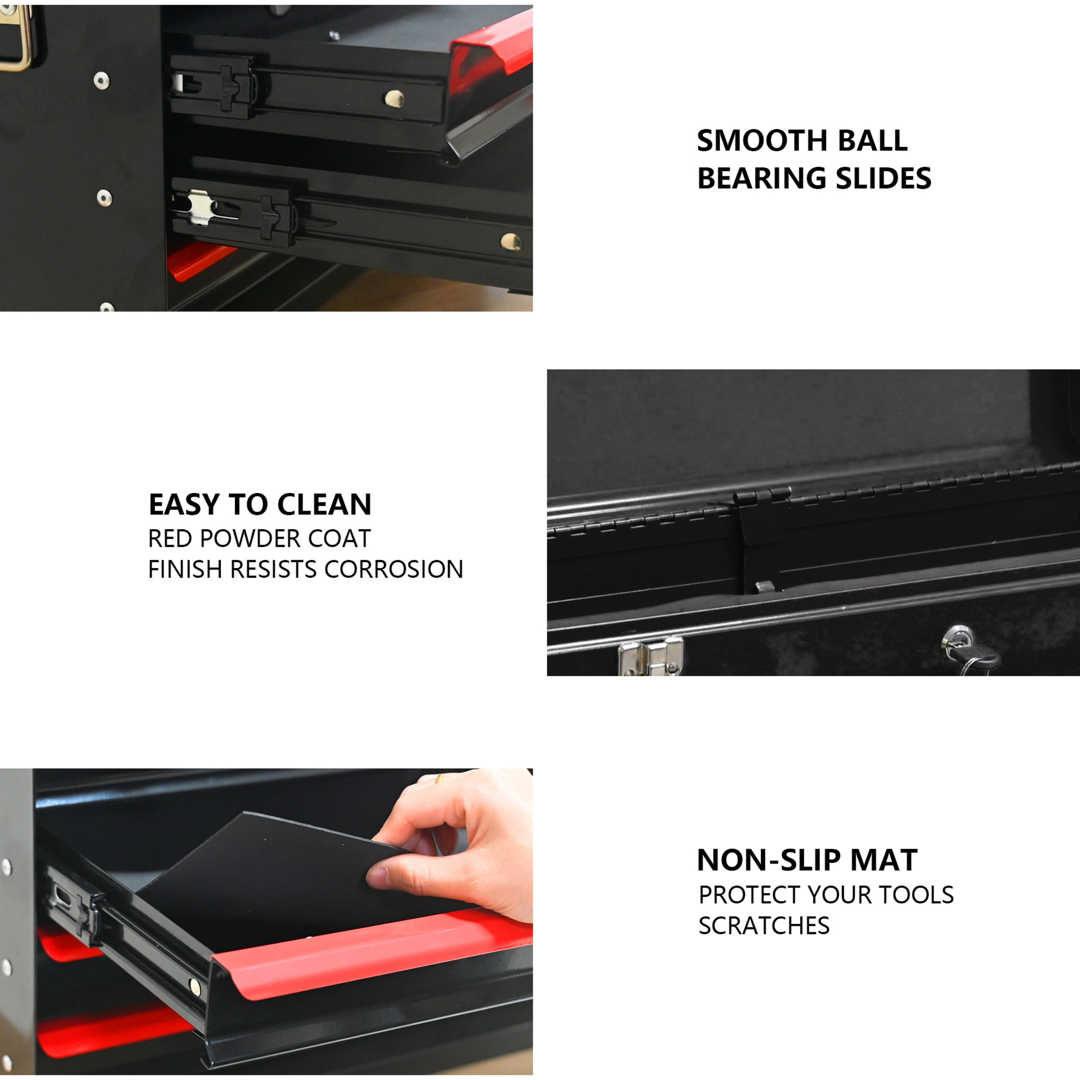 Noble House 20" Steel Portable Tool Box with 3 Drawers & Lock Closure, Ball Bearing Slide Organizer Chest, Black