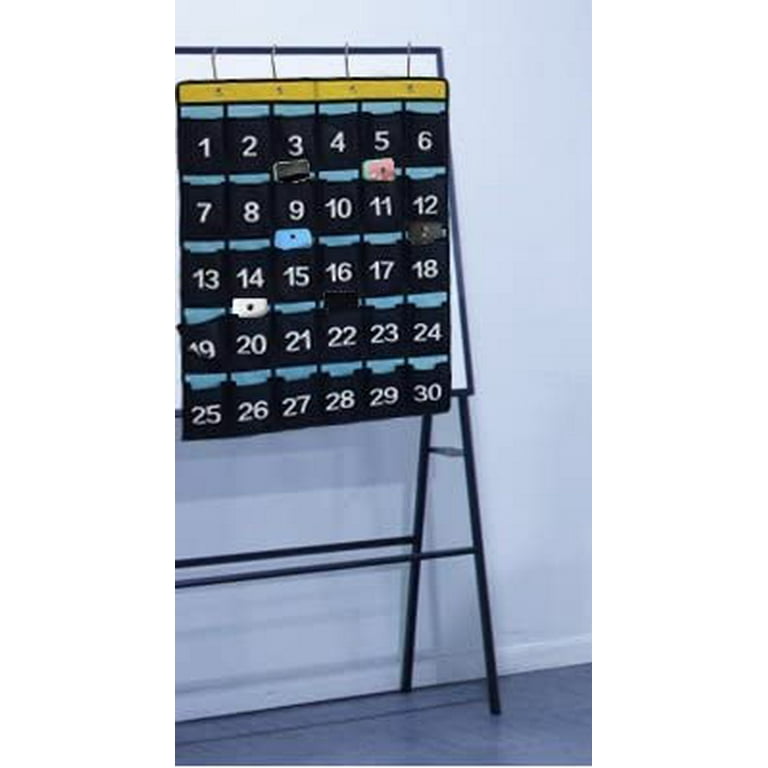 Misslo Classroom Cell Phone Calculator Holder Numbered 30 Pockets Chart Hanging Wall Door Storage Organizer (Blue)