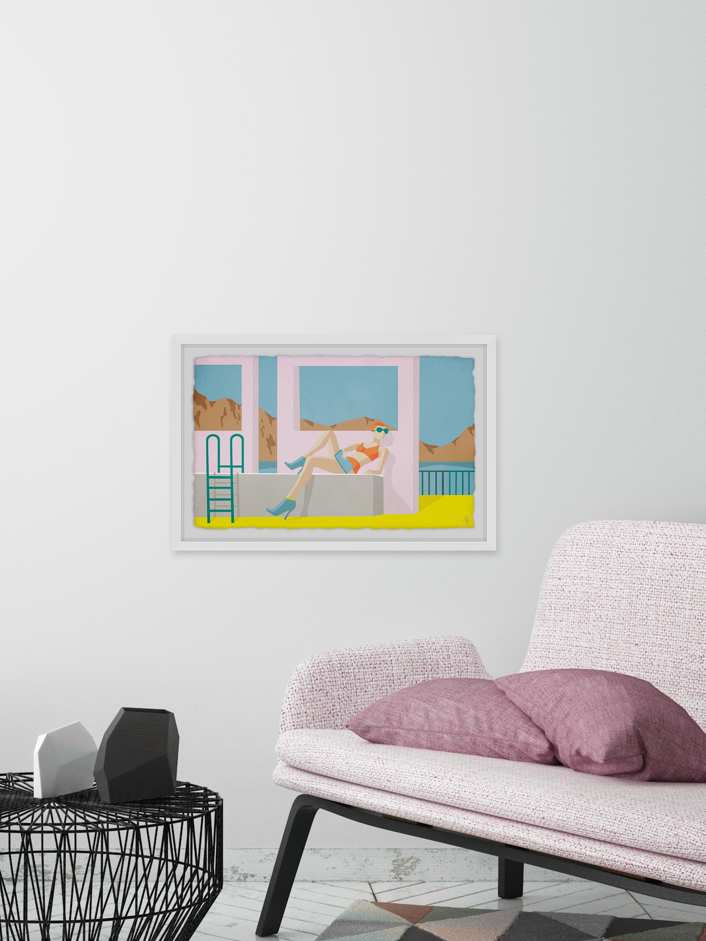 Posing By The Pool Framed Painting Art Print, 30.00" x 1.50"
