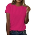 thumbnail image 3 of Summer Women Plus Size Short Sleeve Tops Women's fashion Crew Neck Solid Color Lightweight Loose Casual T-shirt Hot Pink Color Size XXL Pullover Blouse Loungewear, 3 of 5