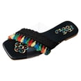thumbnail image 2 of IUJSOY Boho Tassel Flats Sandal for Women Floral Embroidered Fringe Knot Square Toe Slip on Slides, 2 of 9