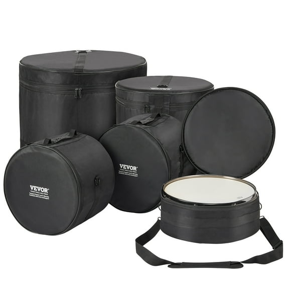 VEVOR 5-Piece Drum Bag Kit, Durable 1680D Oxford Material, Cushioned Cases with 1.5m Removable Shoulder Strap and Carry Handles, Collapsible, Fits 22'' Bass, 12''/13''/16'' Toms, 14'' Snare