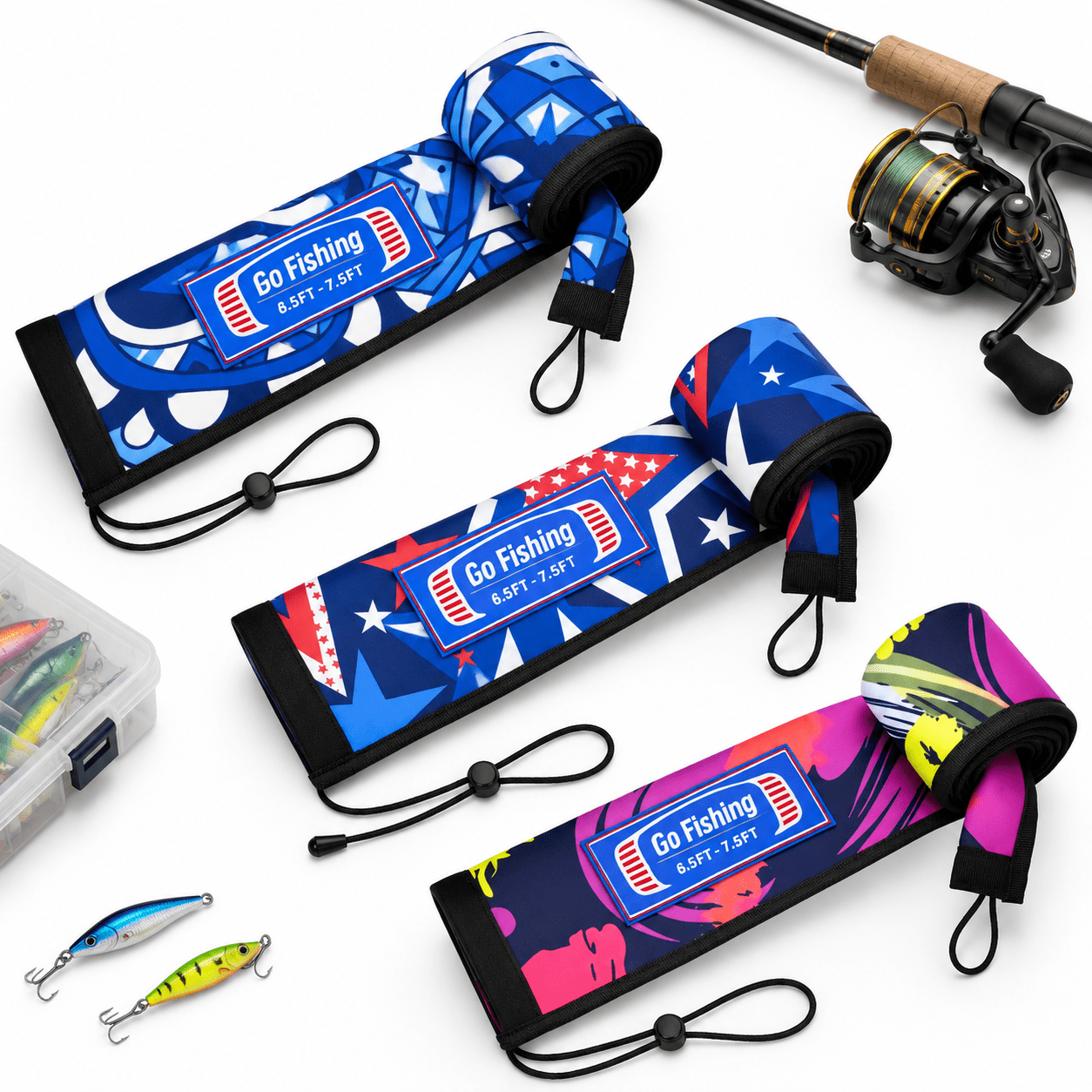 58 3 Patterns - B Neoprene Fishing Rod Sleeve Protective Case