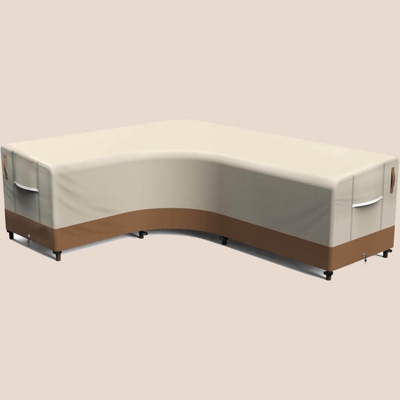 Outdoor L-Shaped Sectional Cover, Heavy Duty Anti UV Patio Sectional Sofa Cover with Air Vent, Waterproof Furniture Covers for Deck, Lawn, Backyard Left Facing khaki brown