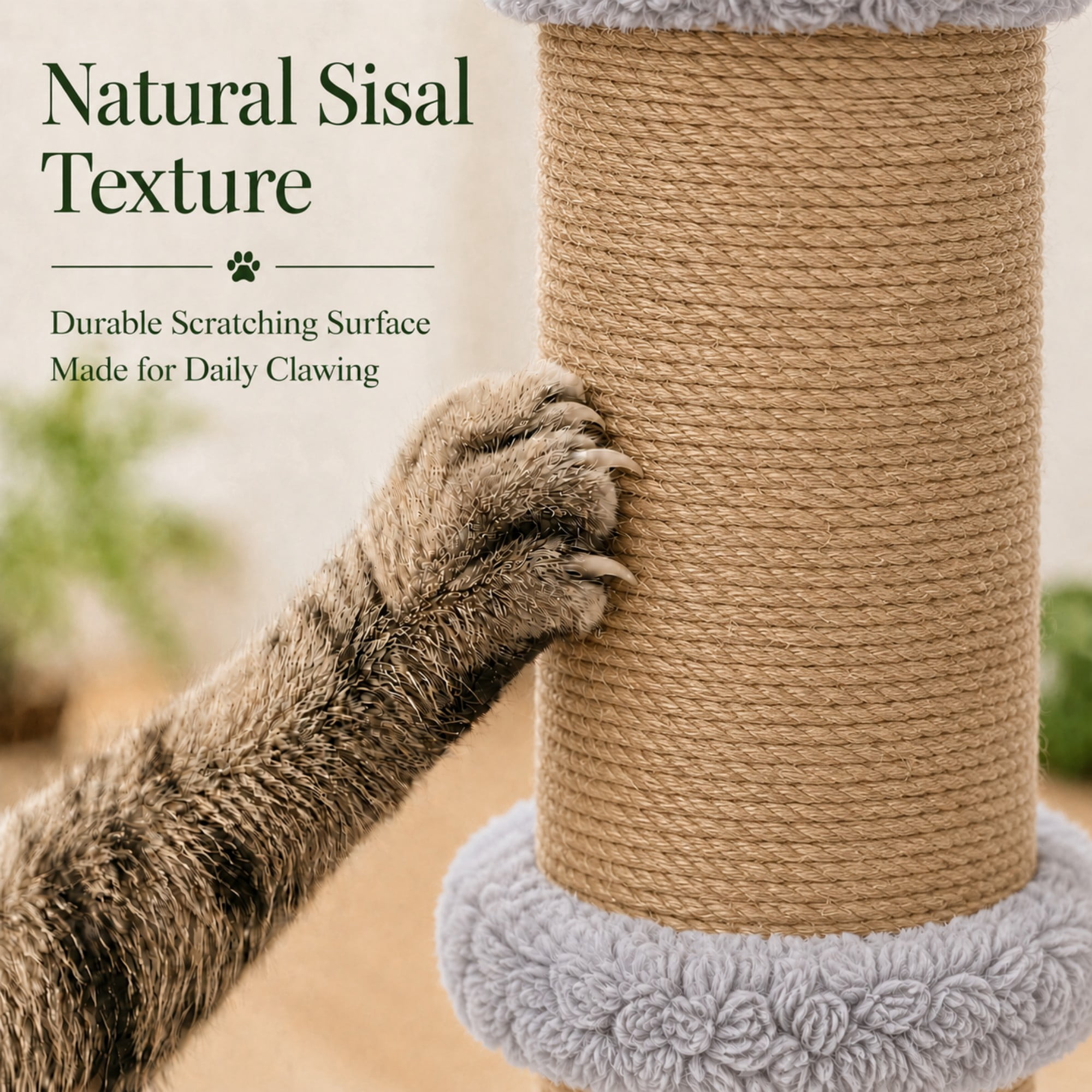 PELUOMOZ 5-Inch Thick Sisal Cat Scratching Post with Top Platform and Extra-Stable Base, Gray
