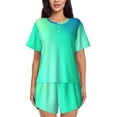 thumbnail image 1 of Fotbe blue green colors Conjunto de Pijama Estampado para Mujer, 2 Piezas, Ropa de Dormir con Camiseta de Manga Corta y Shorts Suaves-Small, 1 of 6