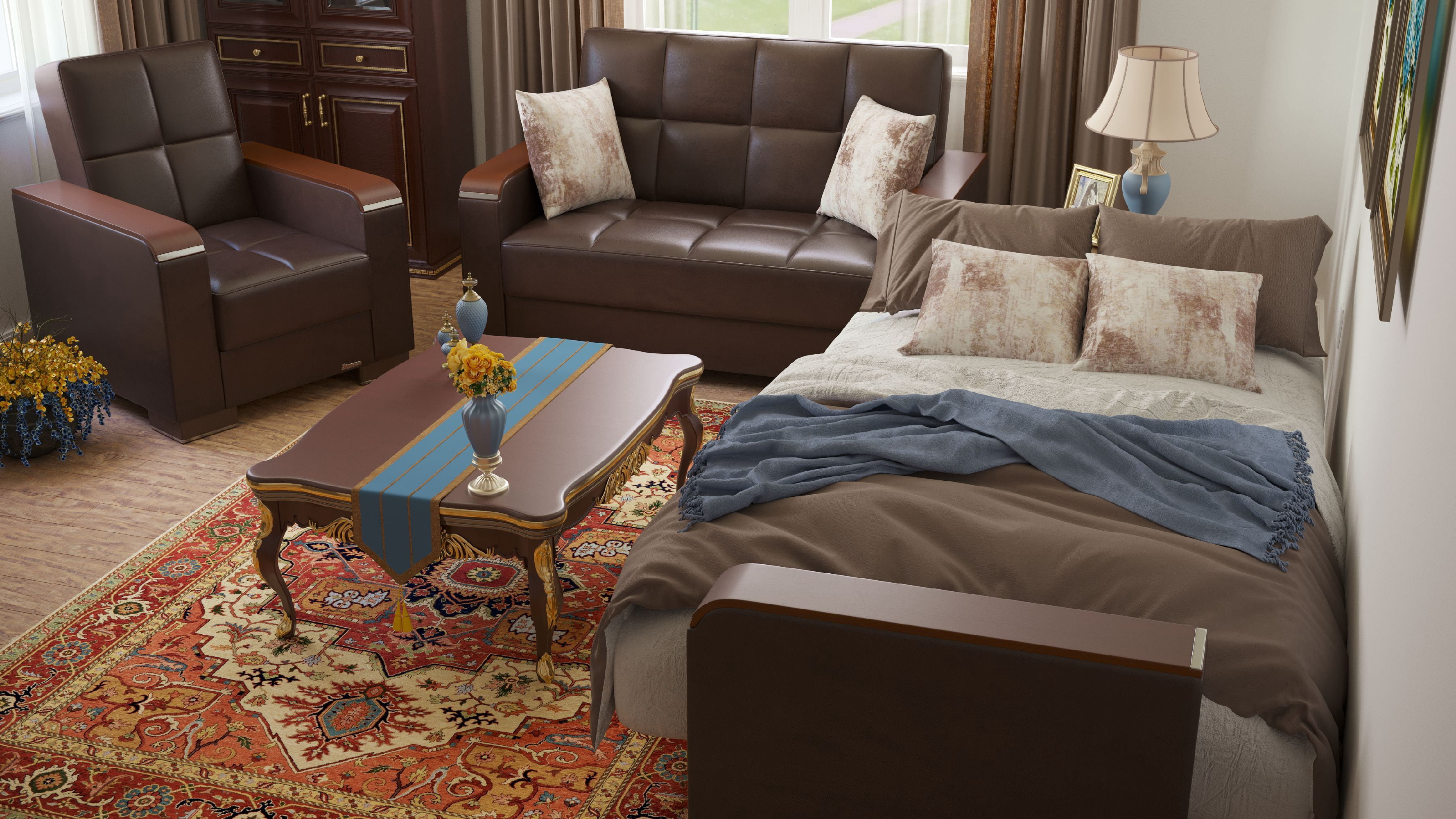 Ottomanson Origins X Sofa Bed with Storage 74", Brown Leatherette