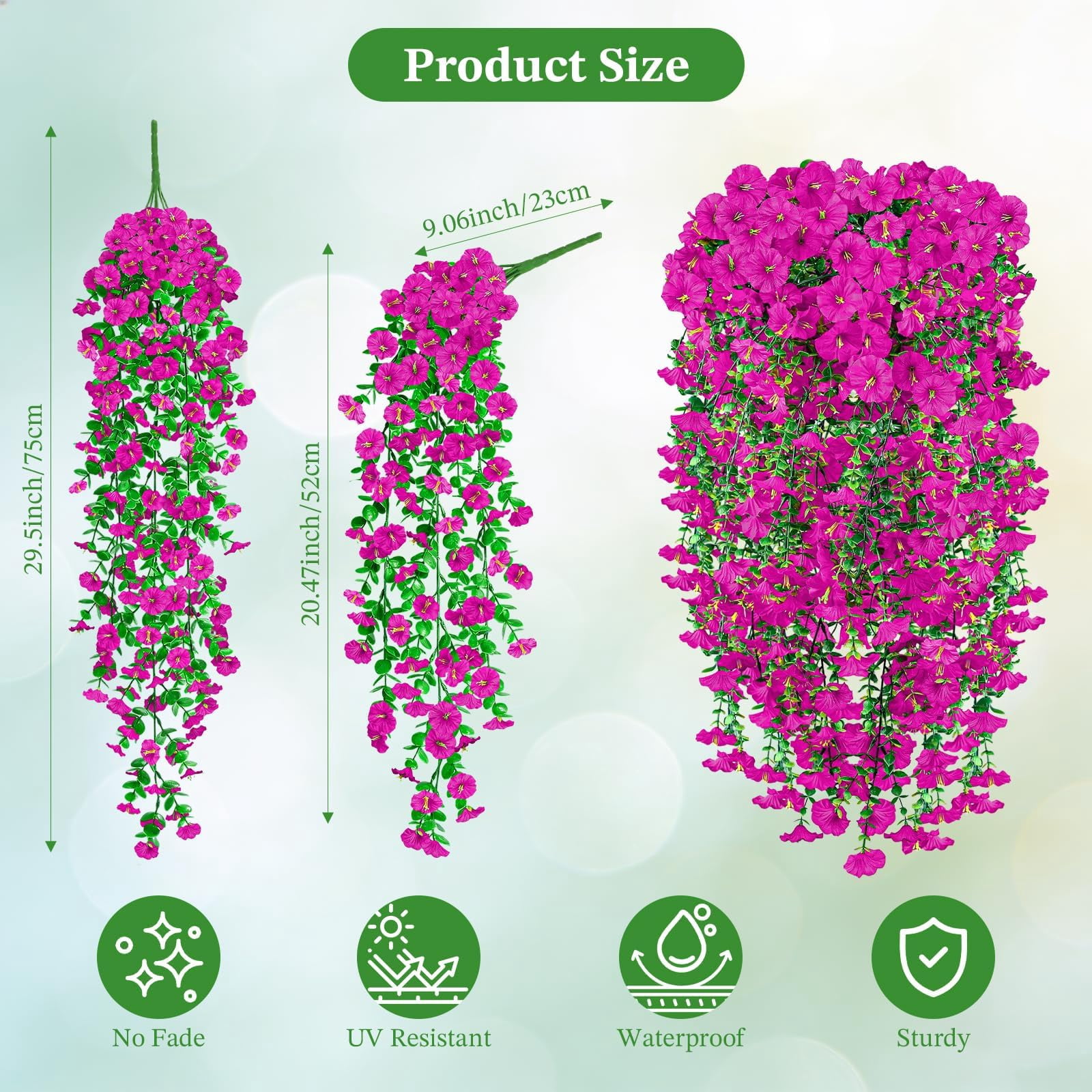 Artificial Hanging Flowers for Outdoors, 6 PCS Silk Morning Glory Artificial Flowers with Eucalyptus Leaves, UV Resistant Fake Flower Realistic Faux Plants for Home Patio Porch Garden0