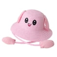 thumbnail image 1 of Sombrero de paja con orejas de conejo, accesorio informal para fotos, moderno, transpirable y cómodo para el verano. Rosa, 1 of 9