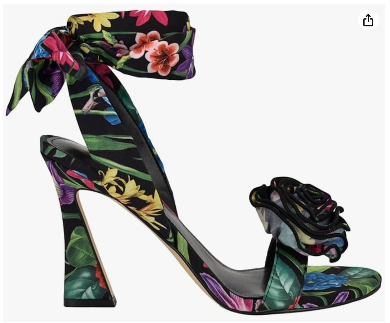 Nine West Women's Krave Heeled Sandal, Black Lush Floral Multi 002