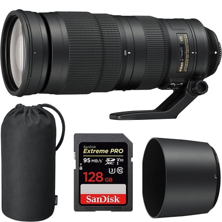 Nikon (20058) 200-500mm f/5.6E ED VR AF-S NIKKOR Zoom Lens for Nikon Digital SLR Cameras with Sandisk Extreme PRO SDXC 128GB UHS-1 Memory Card