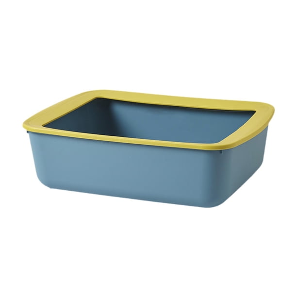 Bandeja de arena para gatos con tapa abierta para gatos de interior, conejos y gatitos. Azul Amarillo