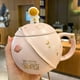 thumbnail image 5 of Tazas de café de cerámica con tapa, cuchara de acero inoxidable de astronauta, taza de seta de ascua matutina y taza de leche para mujeres o hombres rosa 400 ml/15 oz, 5 of 5