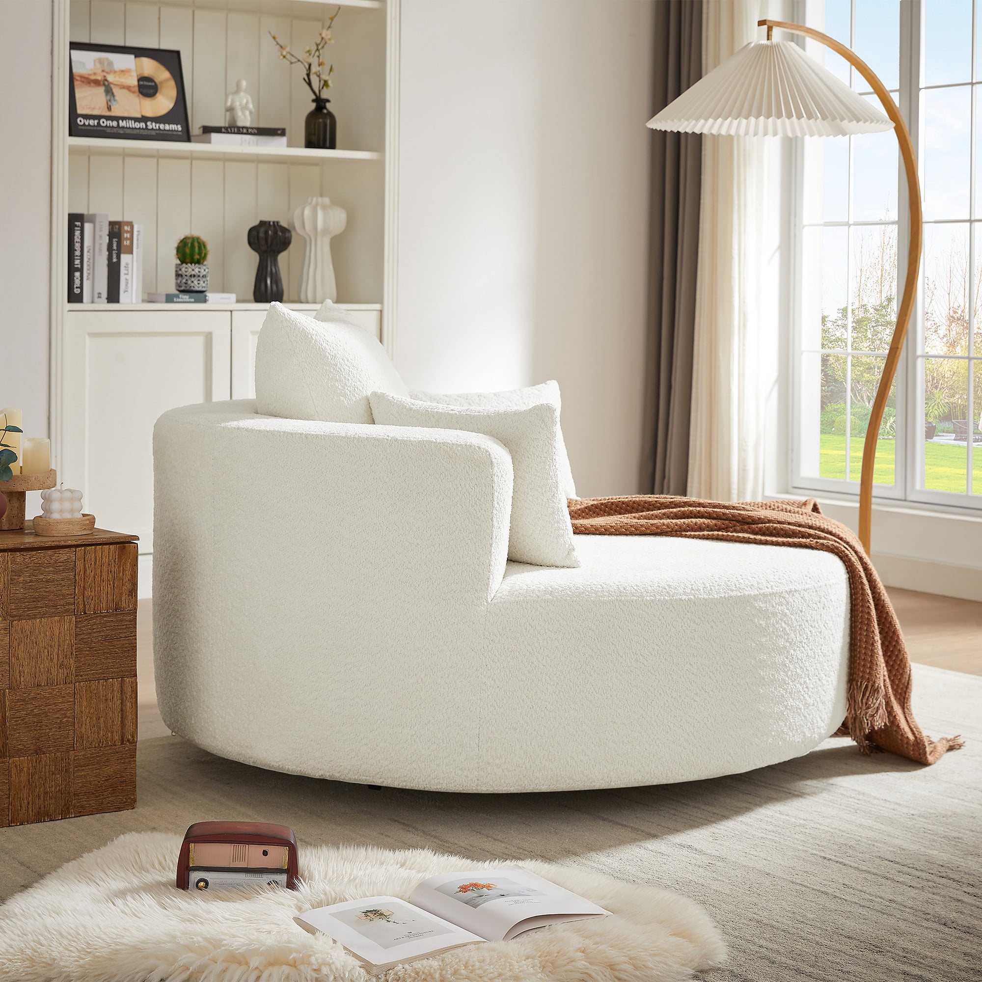 Swivel Round Sofa Couch Sofa Bed,360° Swivel Chair Accent Barrel Chair with 3 Removable Pillows for Living Room, Bedroom,Beige