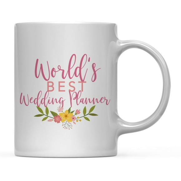 Andaz Press 11oz. Coffee Mug Gag Gift, World's Best Wedding Planner, Floral Flowers Design, 1-Pack