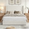 thumbnail image 1 of Queen Platform Bed with Wingback Headboard - Beige Chenille Fabric, 1 of 2