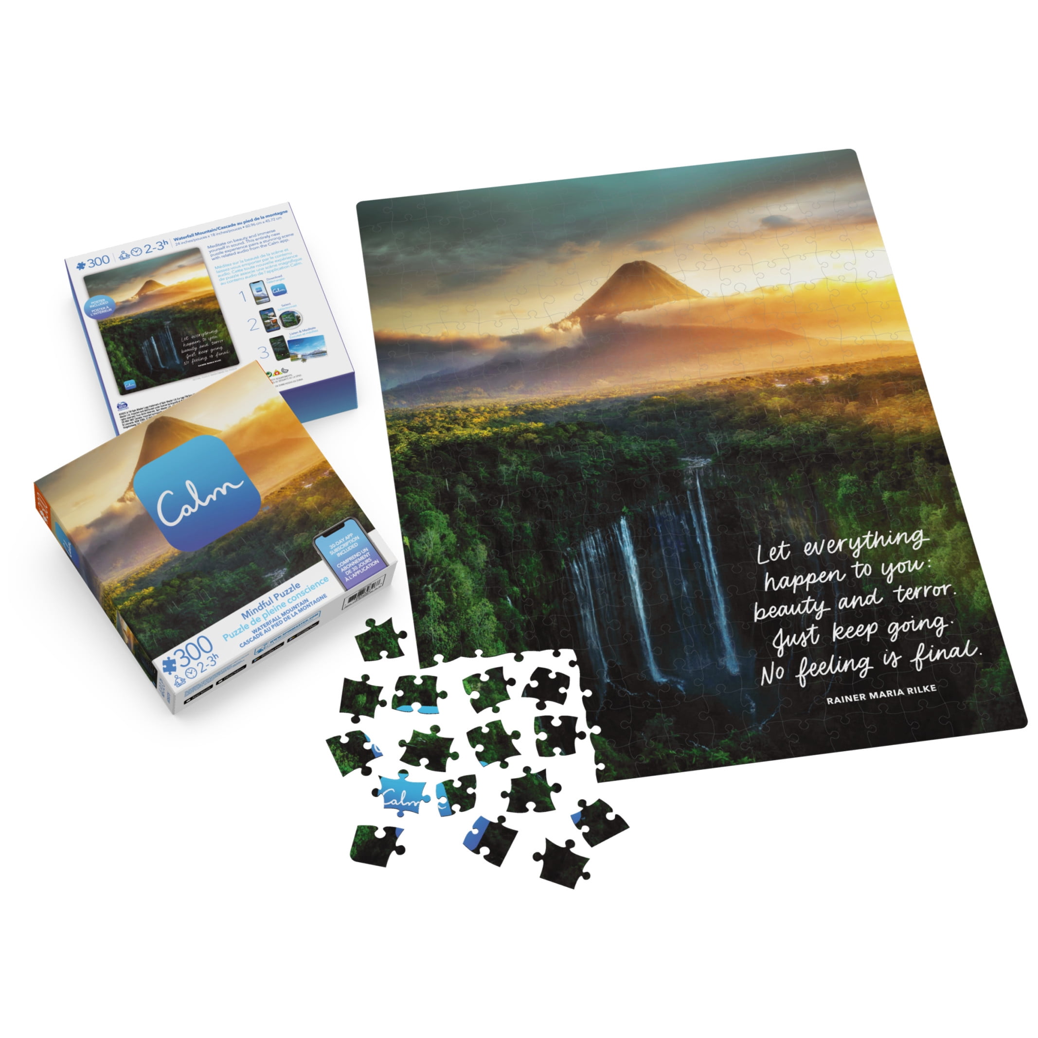 300-Piece Calm Jigsaw Puzzle for Stress Relief, Waterfall Mountain