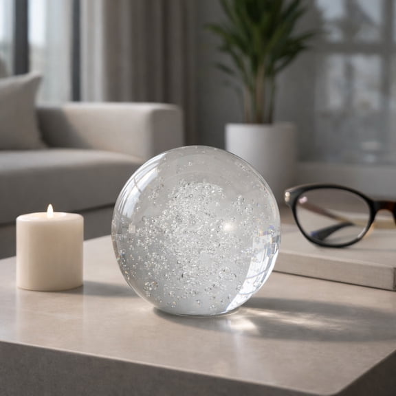 Decorative Crystal Ball Sculpture for Home Decor - Modern Orb Accent for Bathroom Vanity, Office Desk, and Coffee Table - Ball Ornament for Living Room and Shelf Display - 5", Clear