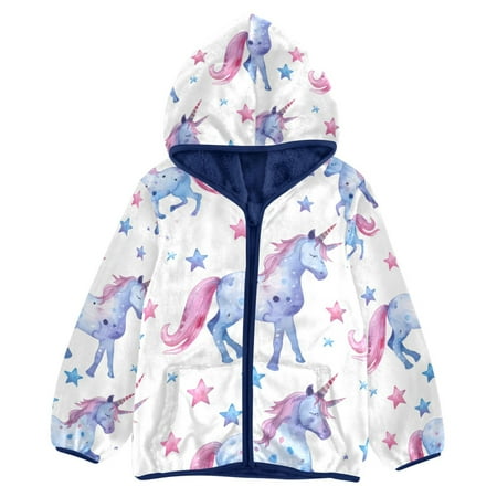 ALAZA Toddler Polar Fleece Jacket Cute Unicorn and Stars Kids Hooded Warm Coats Outerwear 5T