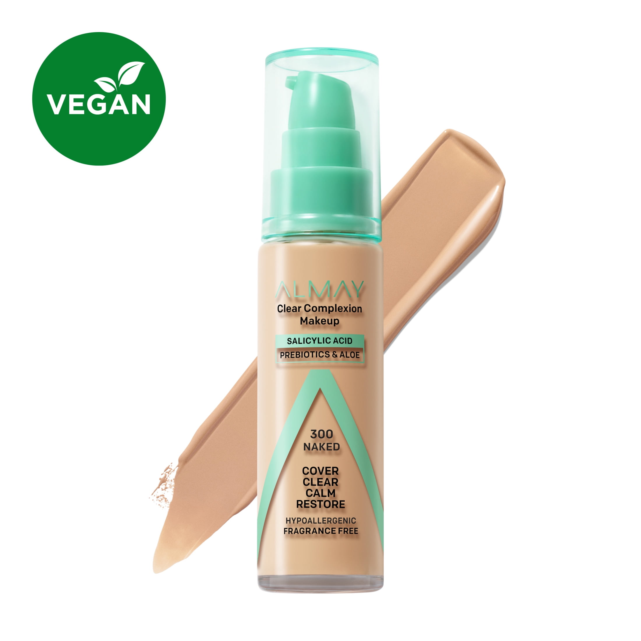 (2 pack) Almay Clear Complexion Foundation Makeup, Hypoallergenic, 300 Naked, 1 fl oz