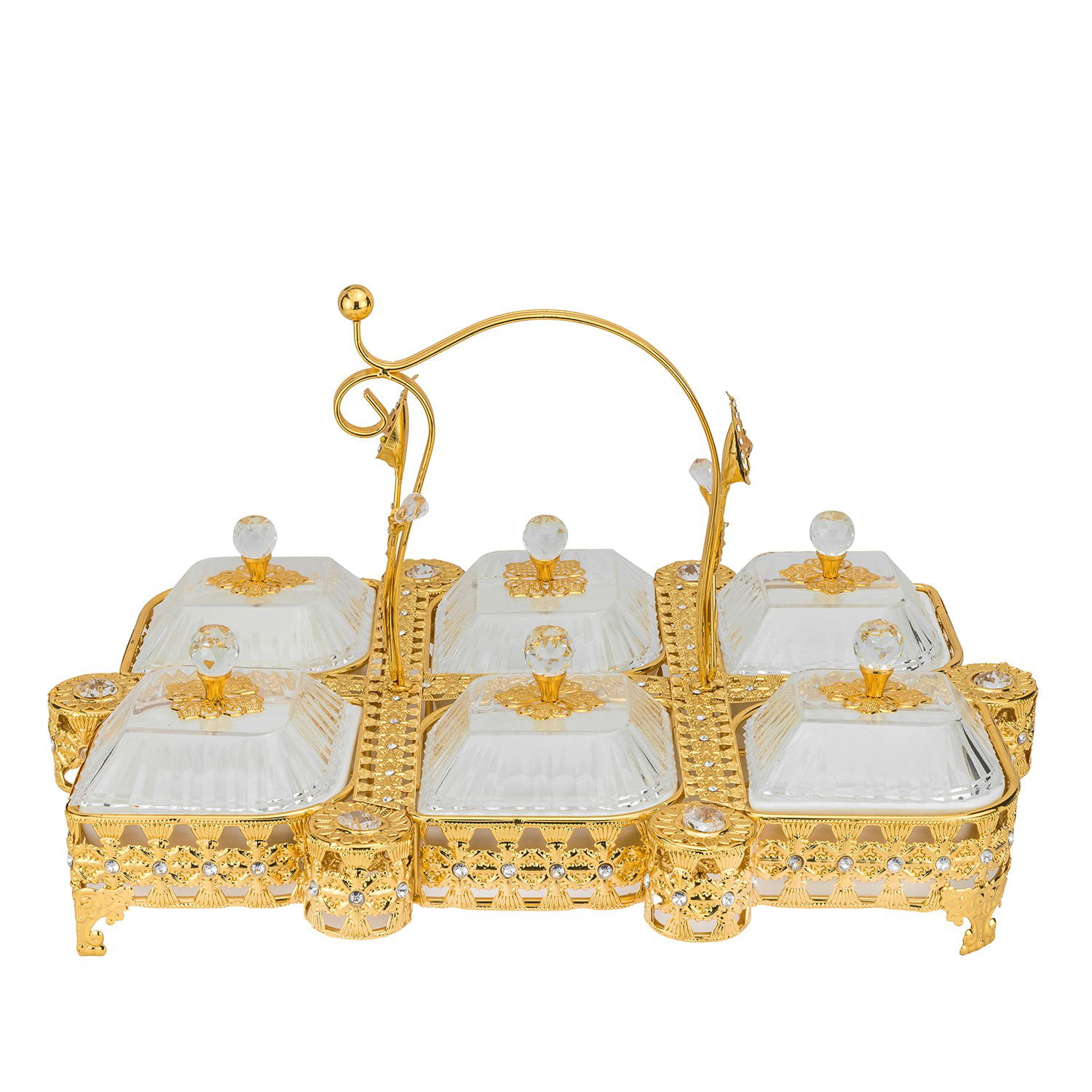 Italian Collection Gold Sectional Сandy Serving Tray with Handle for Candy 