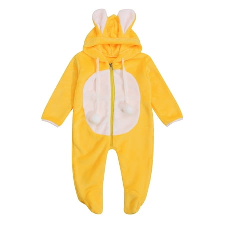 

Sunisery Winter Warm Baby Girls Boys Hooded Romper Velvet Color Block Footed Jumpsuit with Rabbit Ears