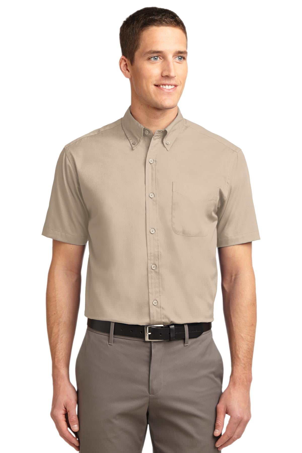 White/Lt Stone Port Authority Short Sleeve Easy Care Shirt