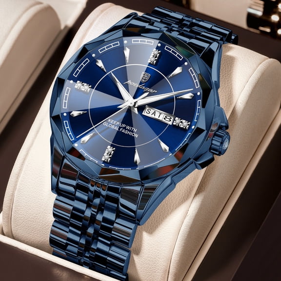 POEDAGAR Men’s Quartz Wrist Watch Stainless Steel Band Luminous Calendar Week Display Fashion Casual Watch with Gift Box