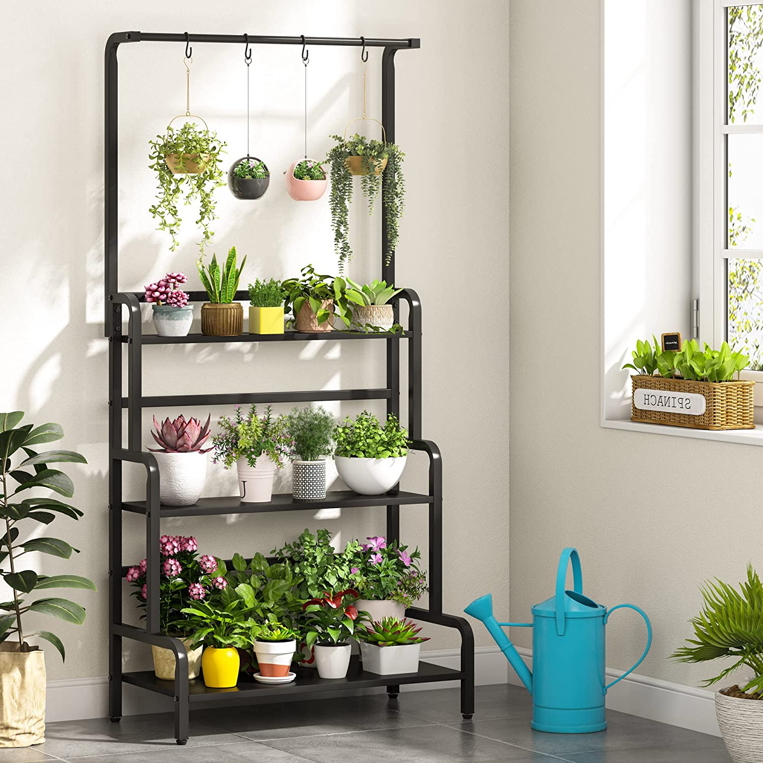 Metal 3Tier Hanging Plant Stand with Flower Pot Organizer, Indoor Outdoor Plant Display Rack