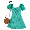 thumbnail image 6 of Womens Summer Sweetheart Neck Short Puff Sleeve Mini Drawstring Casual Slim Flowy Dress Sundress, 6 of 6
