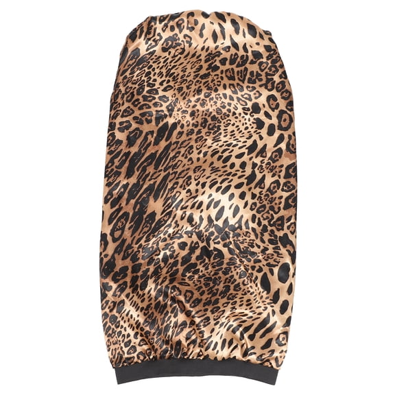 1PC Wide-brimmed Long Tube Hat Imitated Silk Fabric Stretchy Printed Sleeping Long Braid Hair Hat Comfortable Sleeping for Women Lady Wearing Leopard