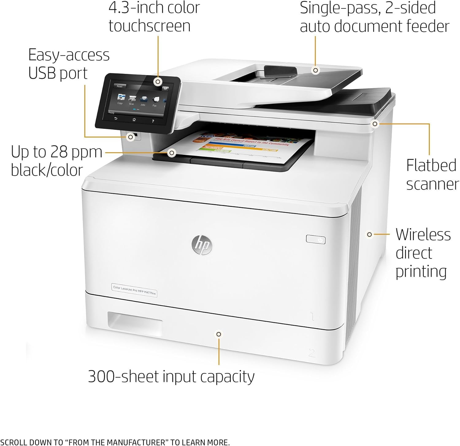 HP Laserjet Pro M477fnw Multifunction Wireless Color Laser Printer with Built-in Ethernet (CF377A) (Sold without manufacturer warranty)
