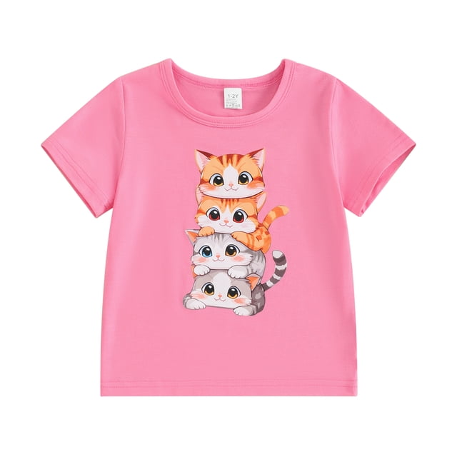 Gupgi T-Shirts Chat pour Petites Filles T-Shirts Manches Courtes Col Rond Hauts 1 -8 Ans