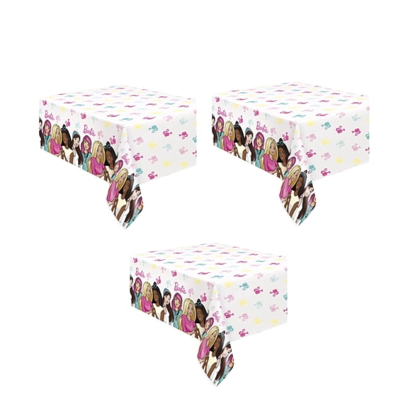 Unique Barbie Doll Rectangular Printed Plastic Table Covers 3ct for Birthday Parties 54X84 Inch