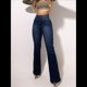 thumbnail image 5 of Pantalones Vaqueros de Cintura Alta para Mujer, Elásticos, de Corte Acampanado y con Cinturilla Elástica. Azul Oscuro M, 5 of 7