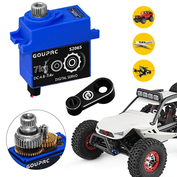 Digital Micro Servo Metal Gear GOUPRC 7KG RC Servo con brazo robótico para TRX-4 TRX-6 y SCX10 Servo bloqueo diferencial Control remoto Piezas actualización automóvil (3 piezas)