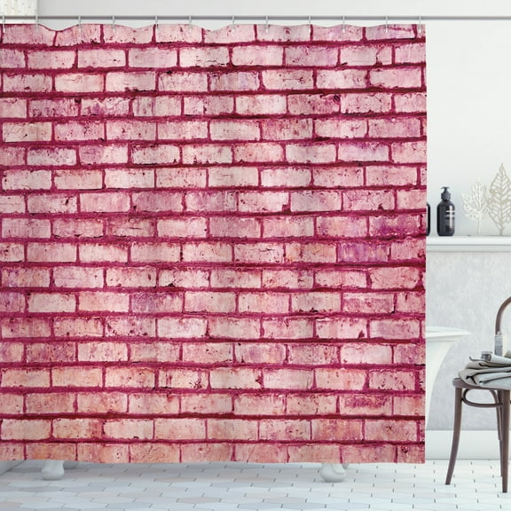 Ambesonne Coral Shower Curtain, Old Brick Wall Facade, 69"Wx84"L, Pink Magenta