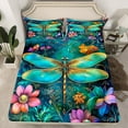thumbnail image 2 of Feelyou Green Hippie Dragonfly Twin Sheet Sets, Jungle Flower Botanical Bedding, 3pcs, 2 of 7