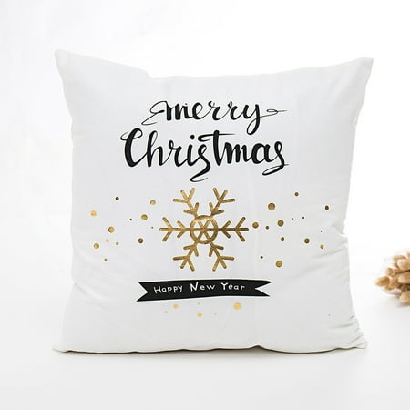 Merry Christmas Gold Foil Printing Pillow Case Sofa Waist Throw