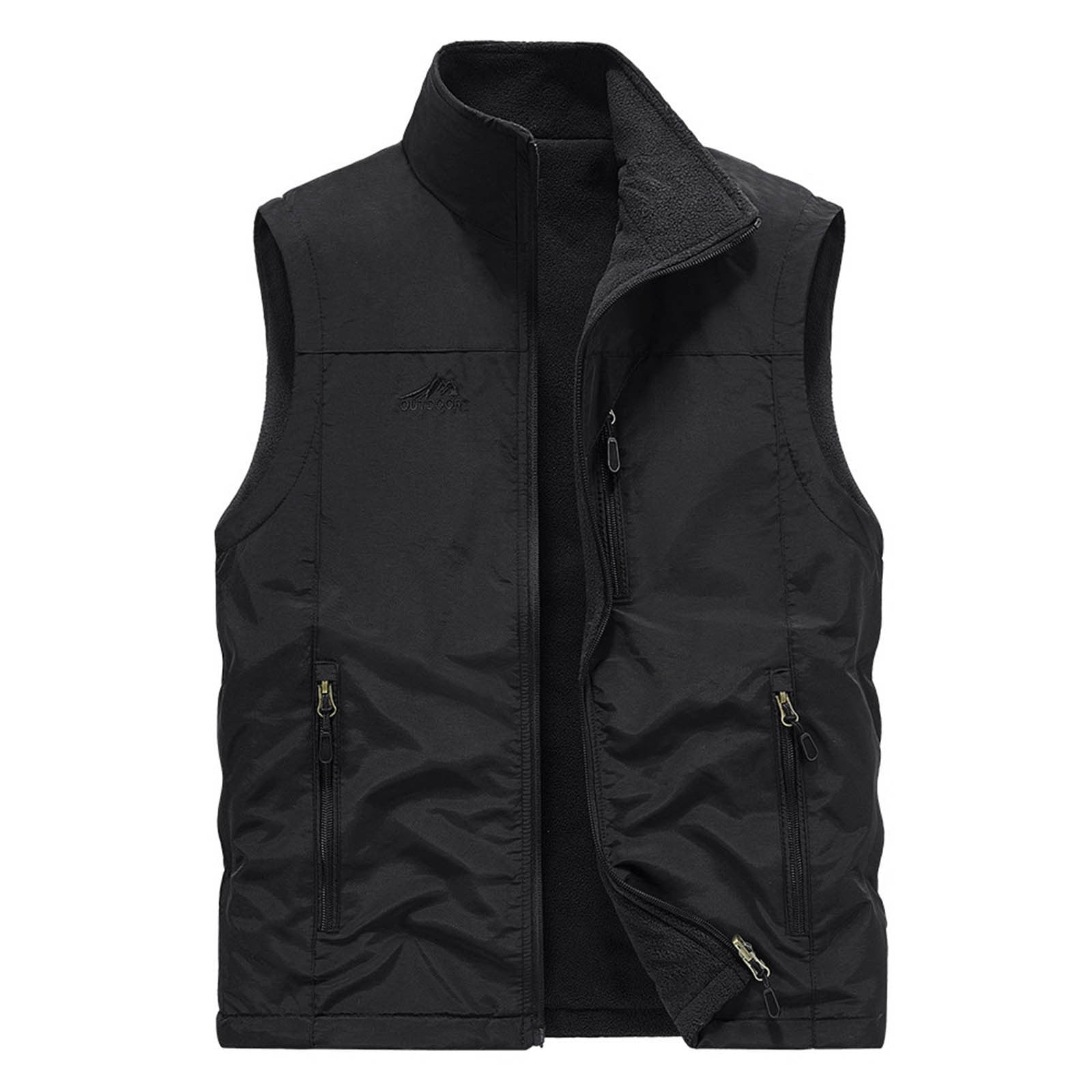 Zedker Vest for Men Lightweight Soft shell Windproof Outerwear Zip Up Jacket Fleece Lined Waterproof Vest Outerwear for Running Hiking Travel Black XXXXXL